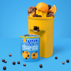 Tony's Chocolonely Littl bits next to a dispenser