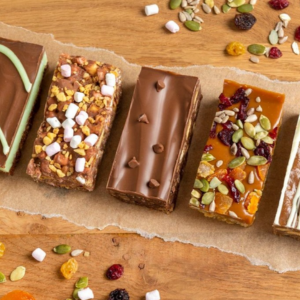 Traybakes out of wrappers in a row