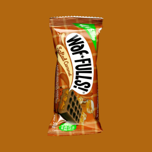 A Waffulls Salted Caramel on a brown background