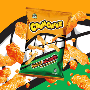 A packet of cruncheez over the top of a cartoon mouth with teeth
